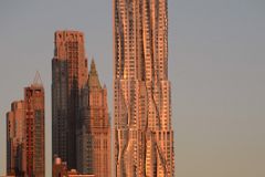 06-2 New York Financial District 30 Park Place, Woolworth Building, New York by Gehry At Sunrise From Brooklyn Heights